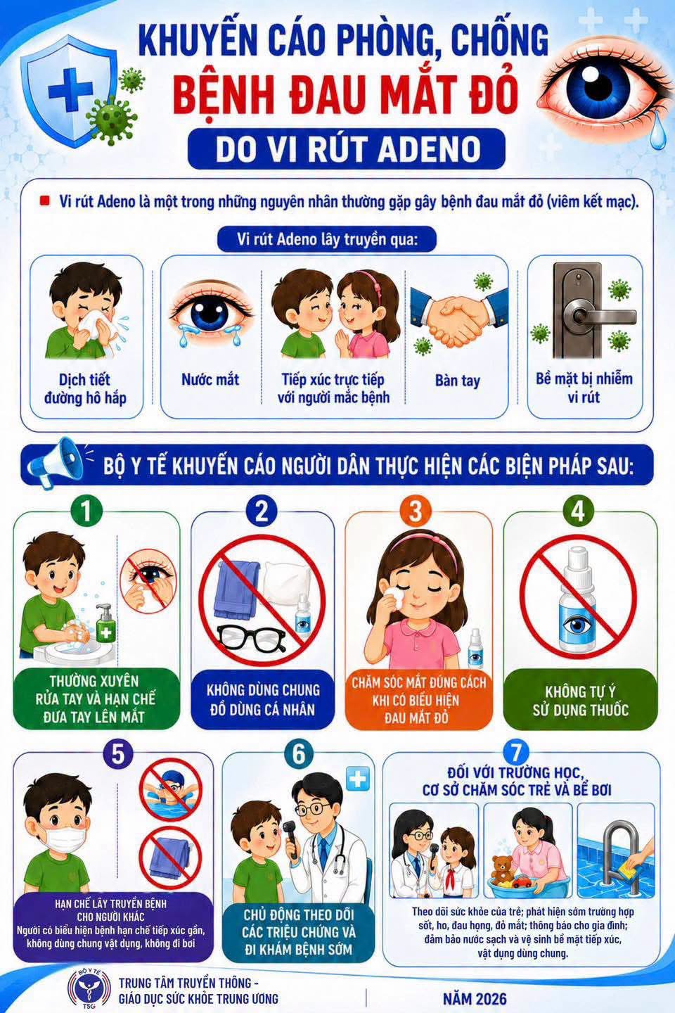 Khuyến cáo phòng, chống bệnh đau mắt đỏ do vi rút Adeno
