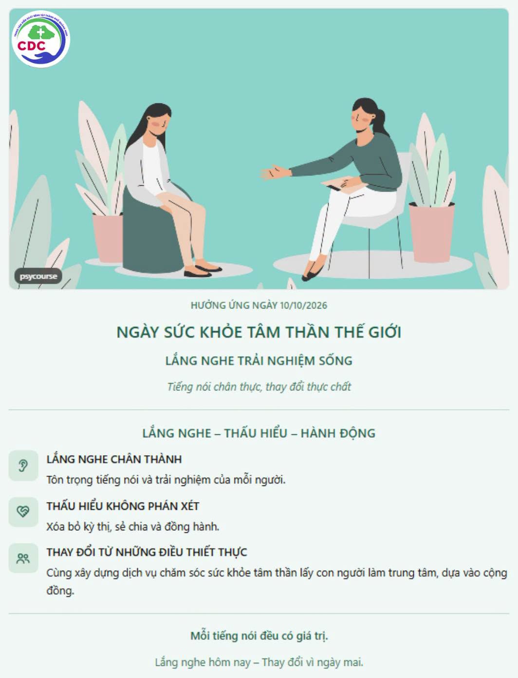 HƯỞNG ỨNG NGÀY SỨC KHỎE TÂM THẦN THẾ GIỚI 10/10/2026